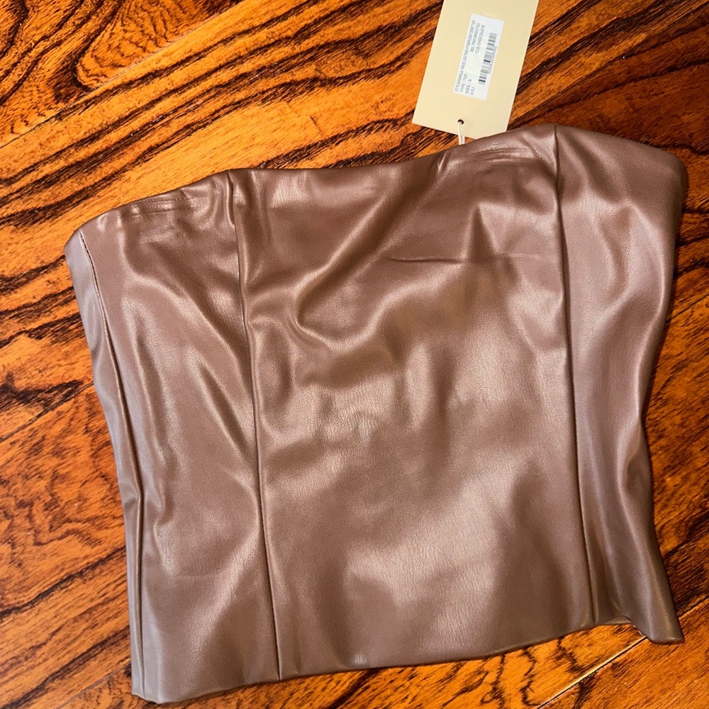 Meshki Brown Leather Crop Top